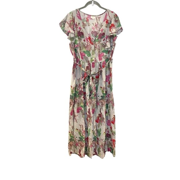 World Market Women's Floral Yasmine Maxi Dress Belted Ruffle Button Large / XL - Picture 2 of 6